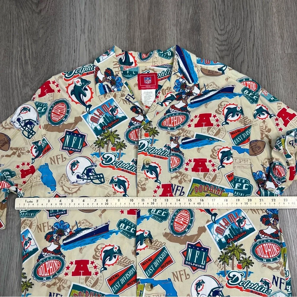 Miami Dolphins NFL Shirt‎ Mens M Beige Hawaiian Print Button Up Football AOP VF